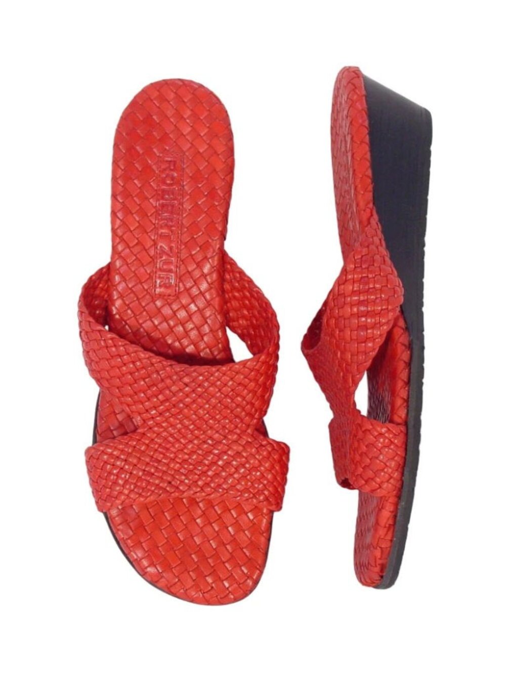 ROBERT ZUR Tamara $250 Intrecciato Red Leather Wedge Slide Sandals 10 - NWOB